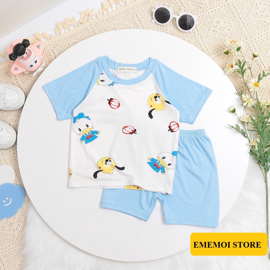 Đồ bộ MINKY MOM cho bé trai bé gái cộc tay thun lạnh loại 1 ráp lăng, bộ quần áo trẻ em mặc ở nhà 6-18 ký 1 2 3 4 5 tuổi