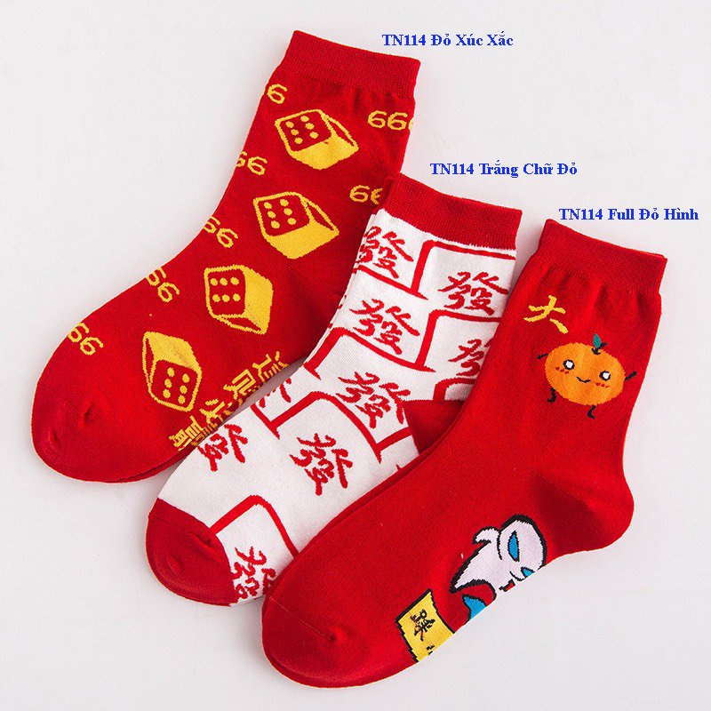 Set 3 đôi vớ nữ Bivota tất cổ cao họa tiết năm mới xúc xắc đỏ may mắn T112