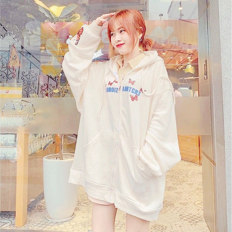 Áo Hoodie Nỉ Unisex Nam Nữ In Hình Bướm SADIZ Có Mũ Khóa Kéo 2 Màu Cực Yêu G053