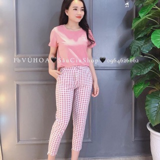 Bộ đồ mặc nhà quần kẻ thanh lịch