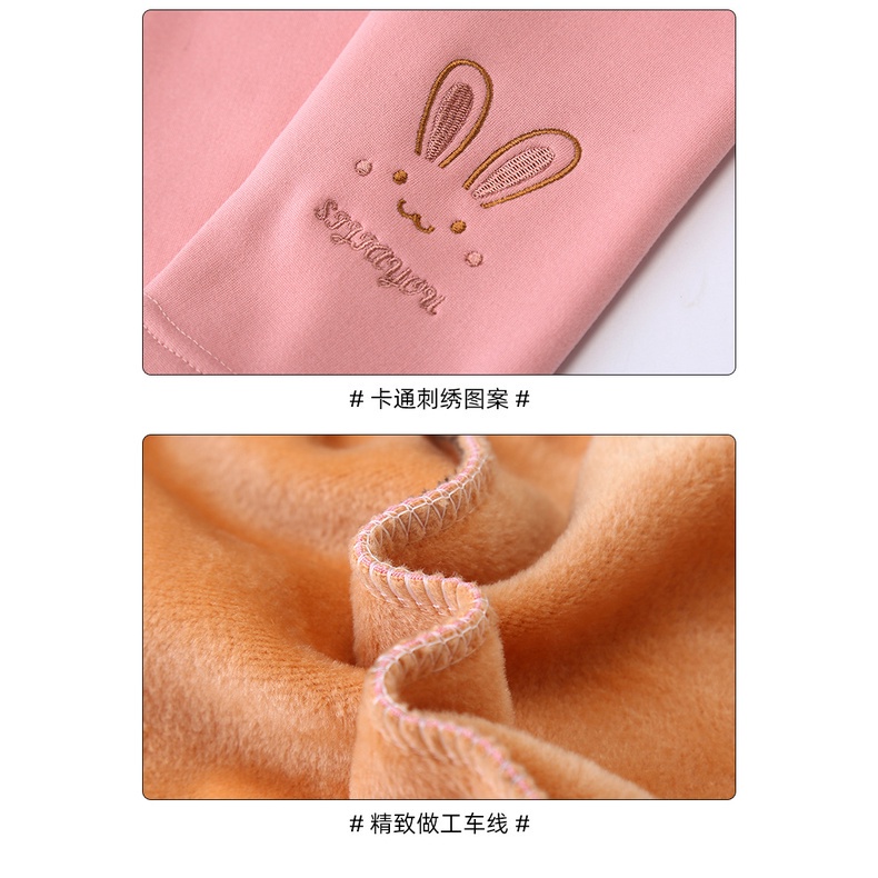 Quần cotton lót nhung giữ ấm mùa đông in họa tiết hoạt hình phong cách Hàn Quốc dành cho bé gái 90-135CM