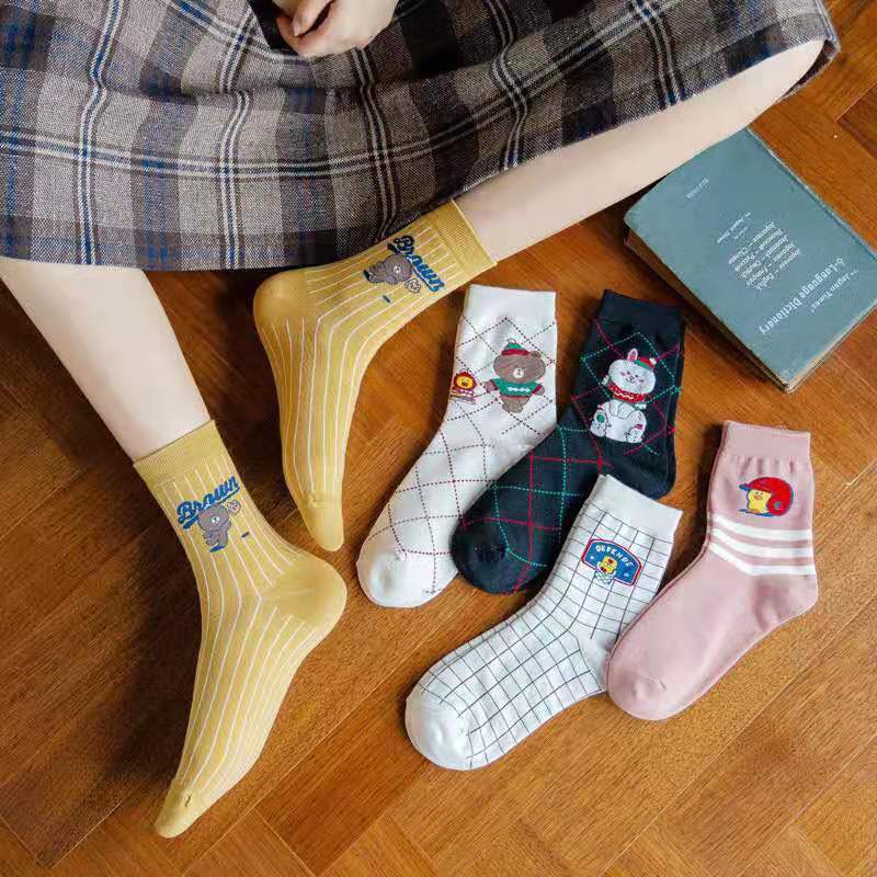 Vớ Cao Cổ Line Friend Tất Cao Cổ Cotton Hoạ Tiết In Hình Dễ Thương Nhật Bản Hàn Quốc Ulzzang Hot Trend Vớ bốn mùa