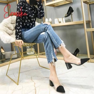 Giày cao gót mũi nhọn phối mika - D1