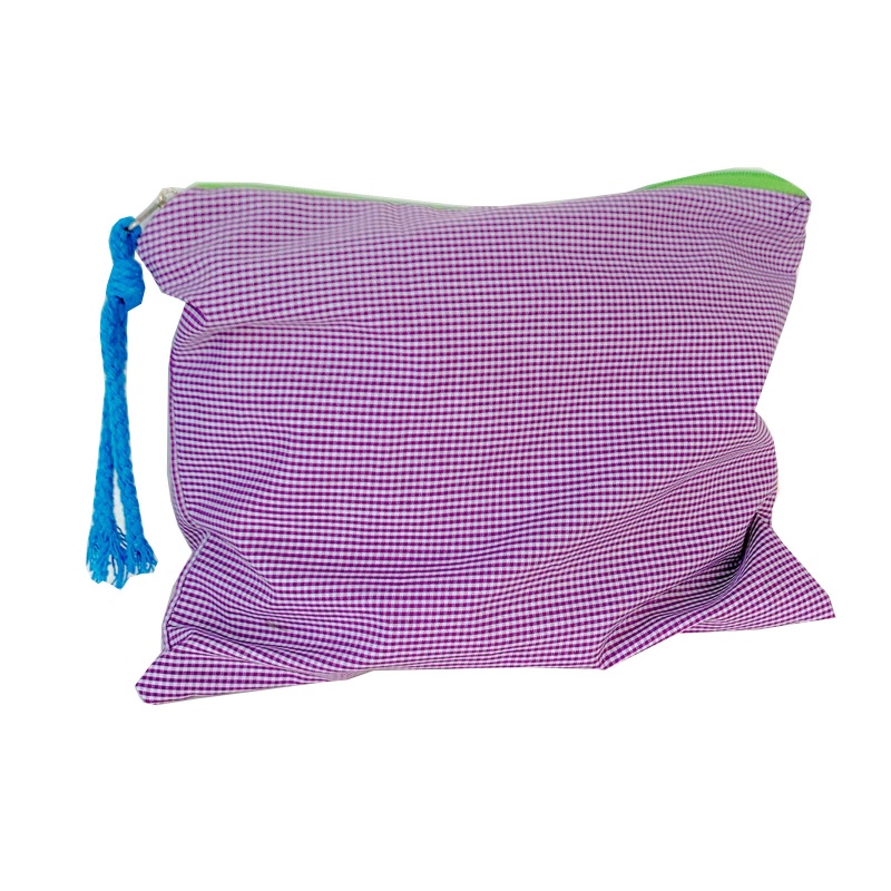 Túi Đựng Mỹ Phẩm Đa Năng Bằng Vải Cotton Họa Tiết Kẻ Sọc Có Khóa Kéo Thời Trang Cho Nữ