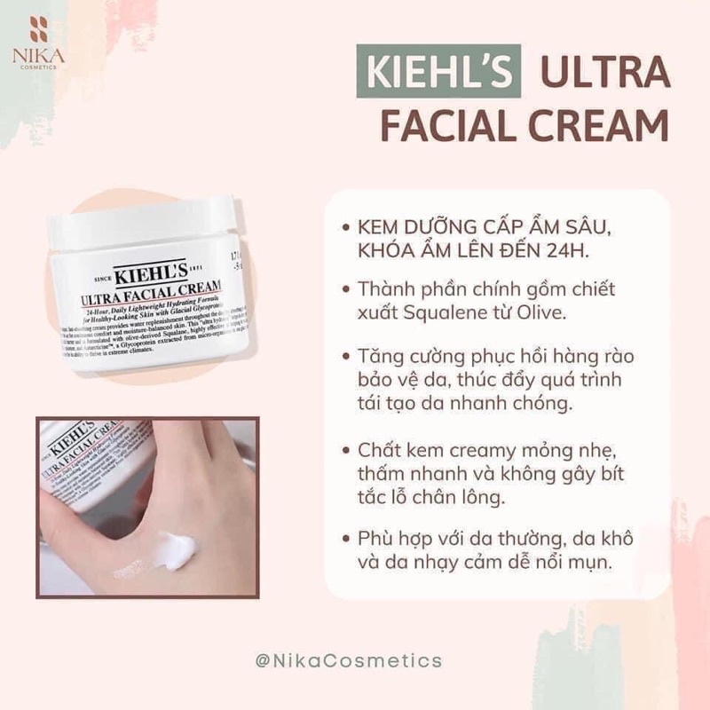 Sample kem dưỡng ẩm da Kiehls Ultra Facial Cream 3ml , phục hồi tái tạo da giúp da căng bóng đều màu - Tado Cosmetics