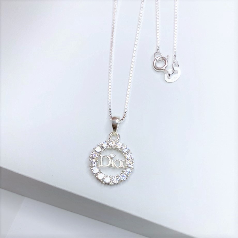 Dây chuyền bạc nữ mặt hình tròn gắn đá thời trang, chất liệu bạc S925 sáng bóng