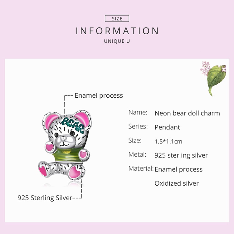 Phụ kiện vòng tay/ vòng cổ Bamoer SCC2231 bằng bạc 925 hình chú gấu bông