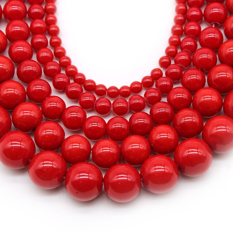 Chuỗi Hạt Đá Tròn Màu Đỏ San Hô 4 6 8 10 12mm Làm Trang Sức diy 15 "