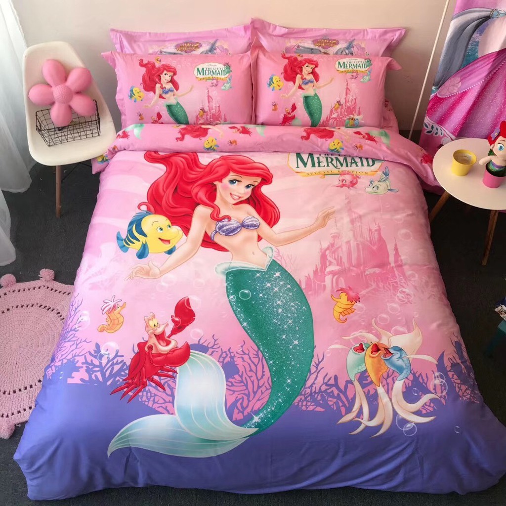 Bộ chăn ga công chúa Disney Elsa Frozen, Sofia, Hello Kitty, người cá Ariel, Peppa Pig, 100% cotton cao cấp