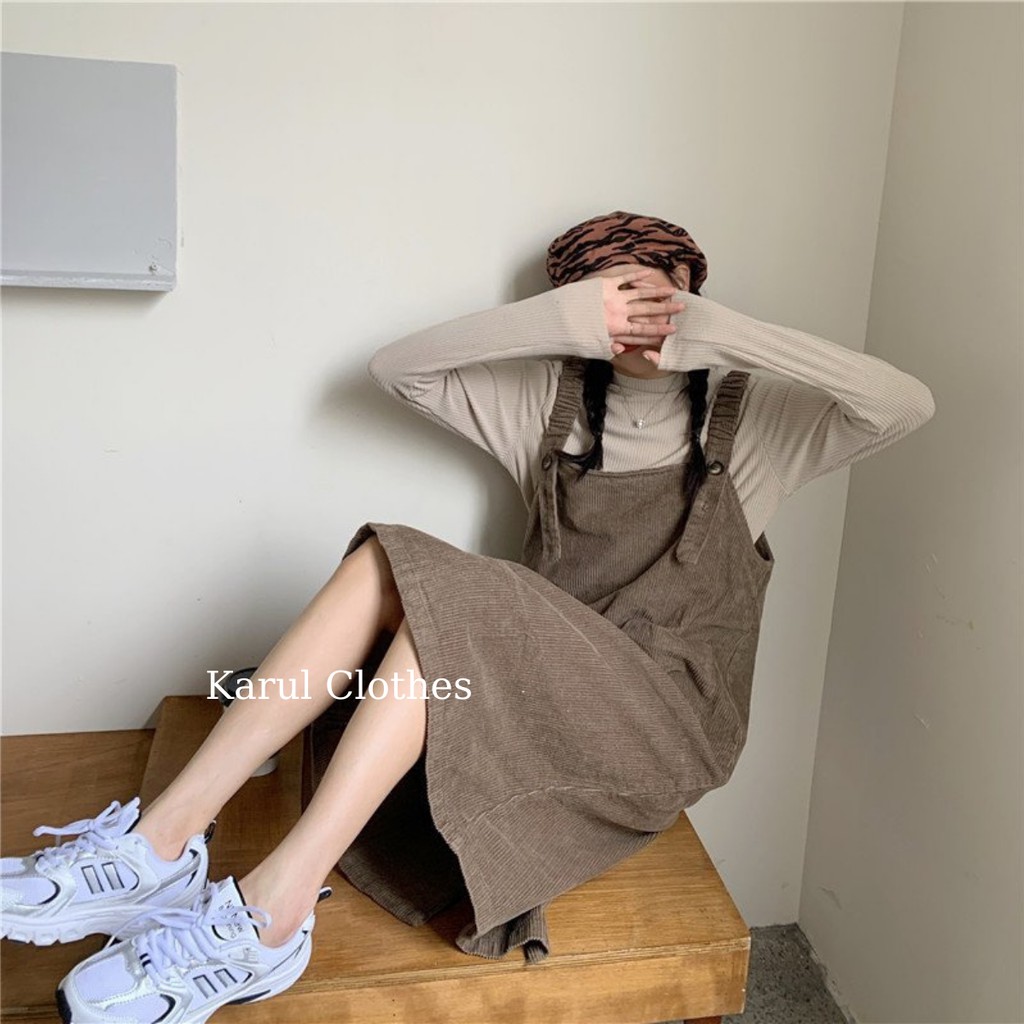 Yếm Váy nhung dáng dài , thời trang  hàn quốc , yếm Váy nhung  hàn quốc phối áo len cổ 3 phân | BigBuy360 - bigbuy360.vn