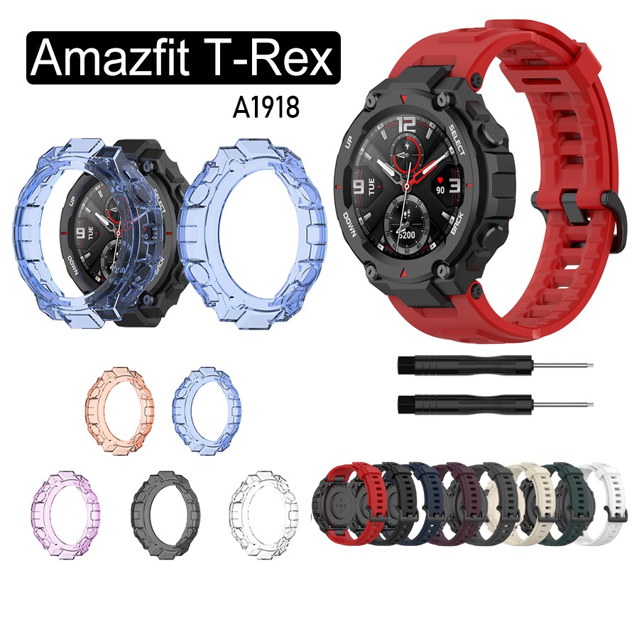 Dây đeo silicon mềm và vỏ bảo vệ bằng TPU trong suốt cho amazfit t-rex a1918