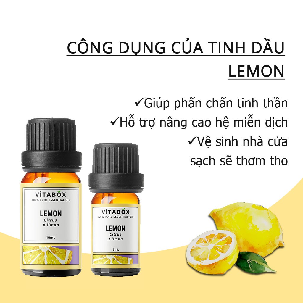 Tinh Dầu Vỏ Chanh (Lemon) - 100% Thiên Nhiên Nguyên Chất - Vitabox Natural Essential Oil