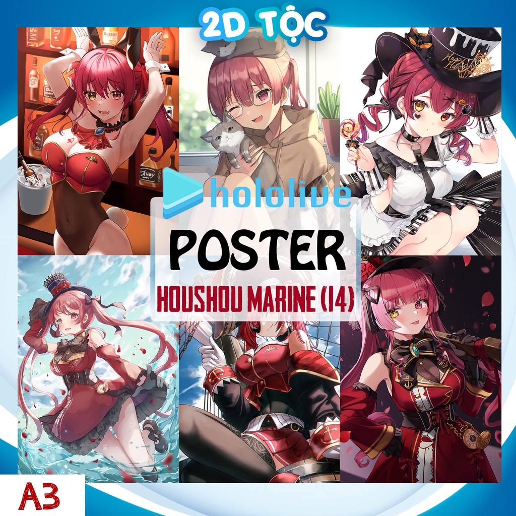 Tranh poster A3 giấy chất lượng cao Houshou Marine Hololive (14) - 2D Tộc Shop