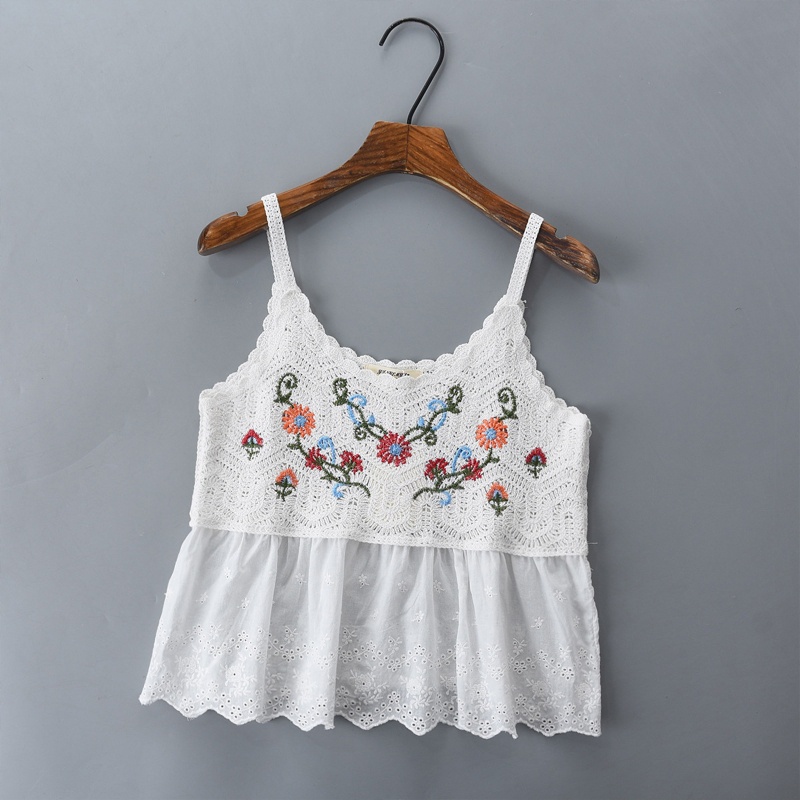 Áo Croptop Dệt Kim Không Tay Thêu Họa Tiết Thời Trang Cho Nữ