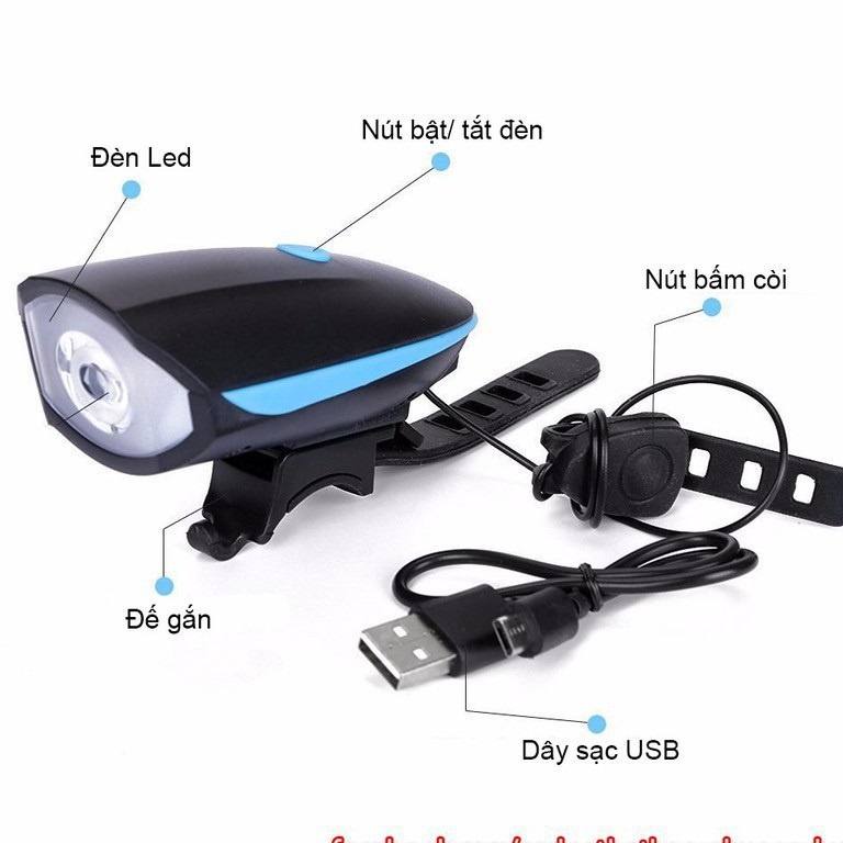 Đèn Chuông Xe Đạp, Đèn Led Xe Đạp Chống Nước Còi To Nhiều Độ Sáng - TẶNG KÈM ĐÈN HẬU XE ĐẠP CÓ KÈM SẠC