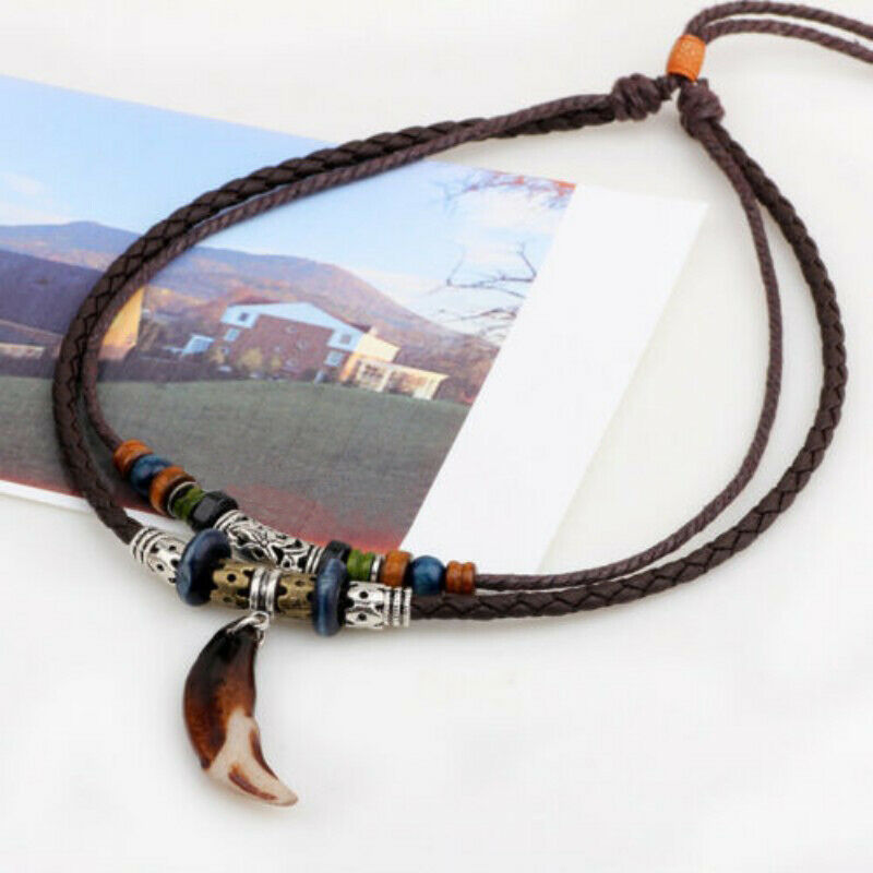 Dây chuyền da mặt hình răng sói phong cách Vintage cho nam