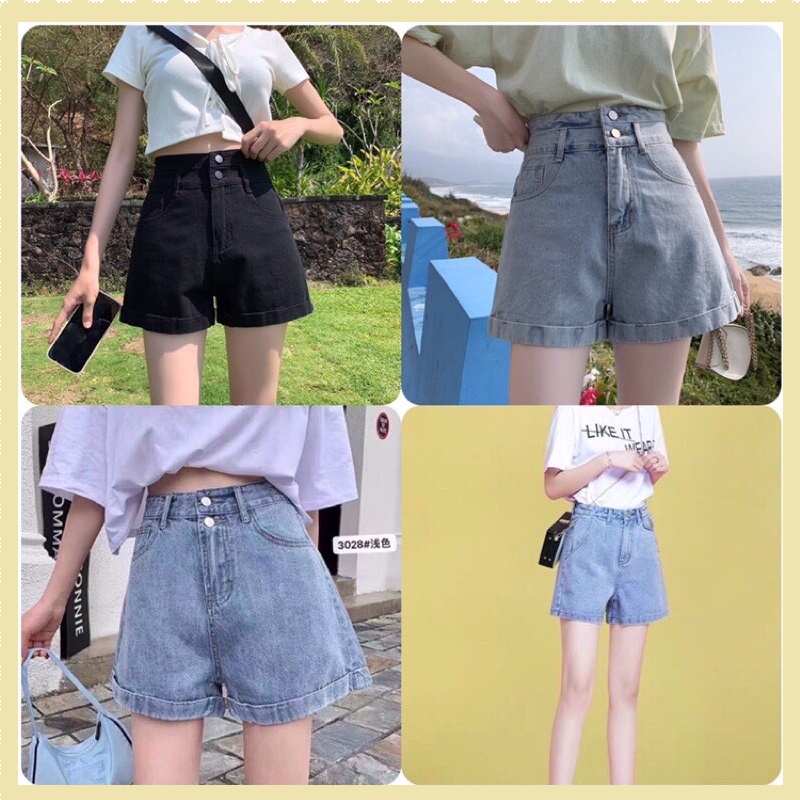 Quần sooc ngố bò jean nữ cạp cao shorts jeans Quảng Châu phong cách Hàn Quốc
