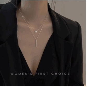 Vòng cổ Hai Lớp Mặt Vuông Đính Đá Lấp Lánh Dành Cho Nữ