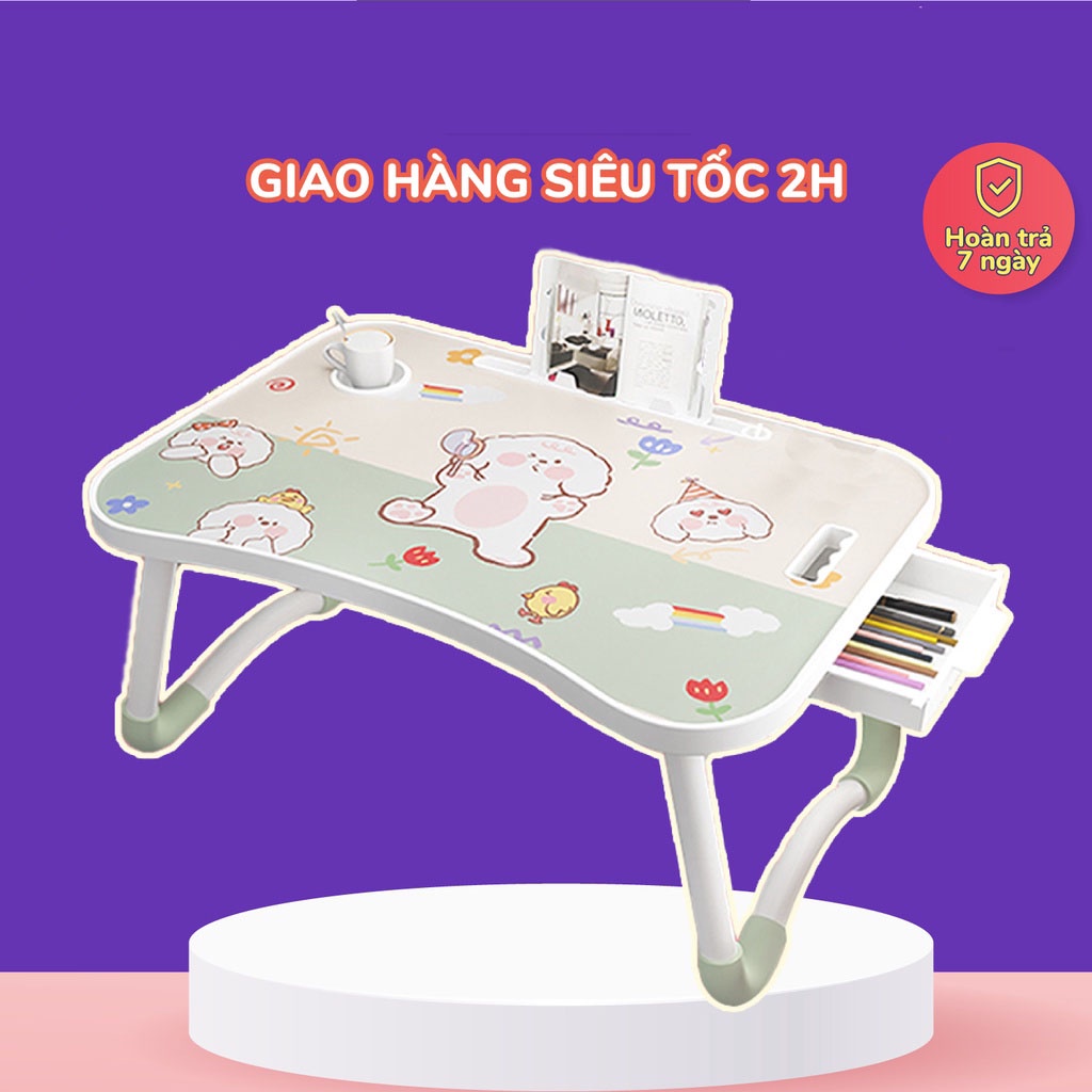 [HỘP BÚT + CỐC] Bàn gấp gọn thông minh Có khay cắm iPad , kích thước 40x60cm