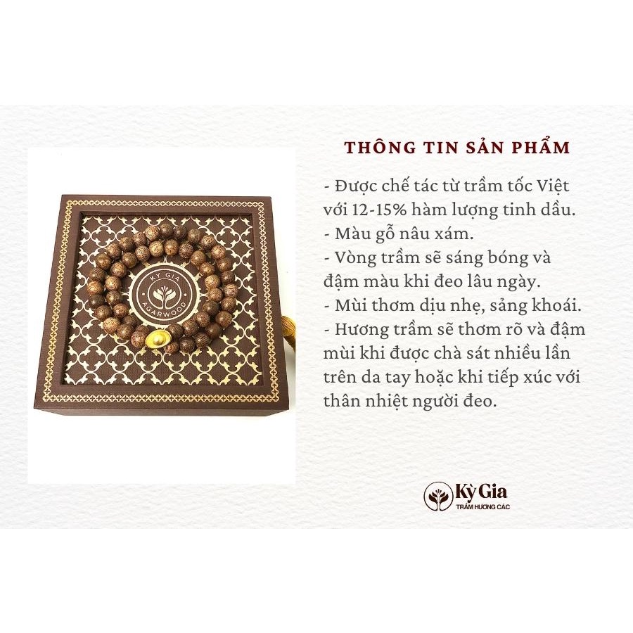 Vòng Trầm Hương Tốc Việt Phối Charm Thỏi Vàng 8 Li 54 Hạt Kỳ Gia Trầm Hương Các- May Mắn- Thịnh Vượng