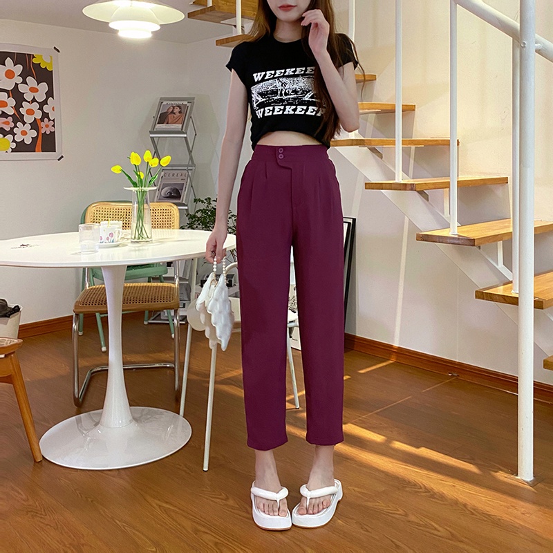 SUXI Quần Lửng Lưng Cao Phong Cách Hàn Quốc Dành Cho Nữ