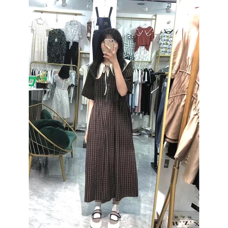 CÓ SẴN Váy/ Đầm suông cổ búp bê bánh bèo họa tiết caro - 3 ẢNH THẬT Ở CUỐI