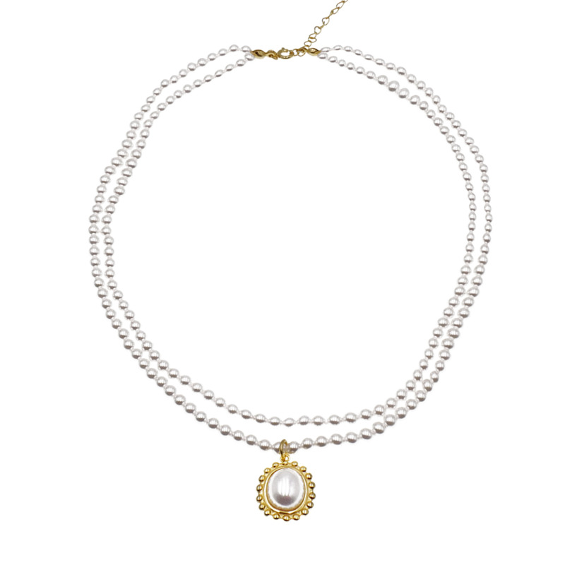 Dây Chuyền Hai Lớp Đính Ngọc Trai Phong Cách Retro