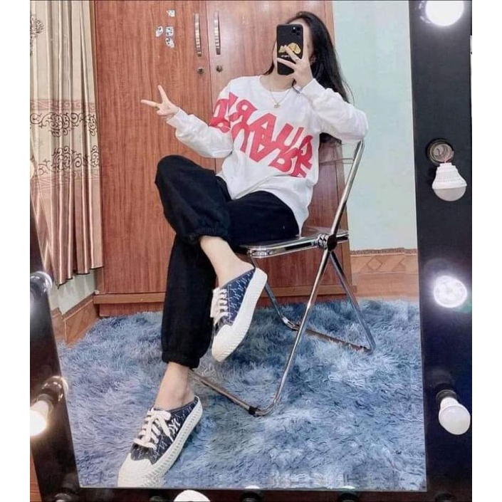 [Rẻ Vô Địch] Áo swt nỉ cổ tròn cotton tay bồng ------- ÁO SWEATER CHỮ CHÉO NGỰC