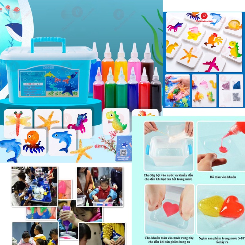 Bộ đồ chơi nước tạo hình 3d, mô hình nước ma thuật cho bé, bộ kit đồ chơi khoa học thí nghiệm cho trẻ em 12 lọ màu 100ml