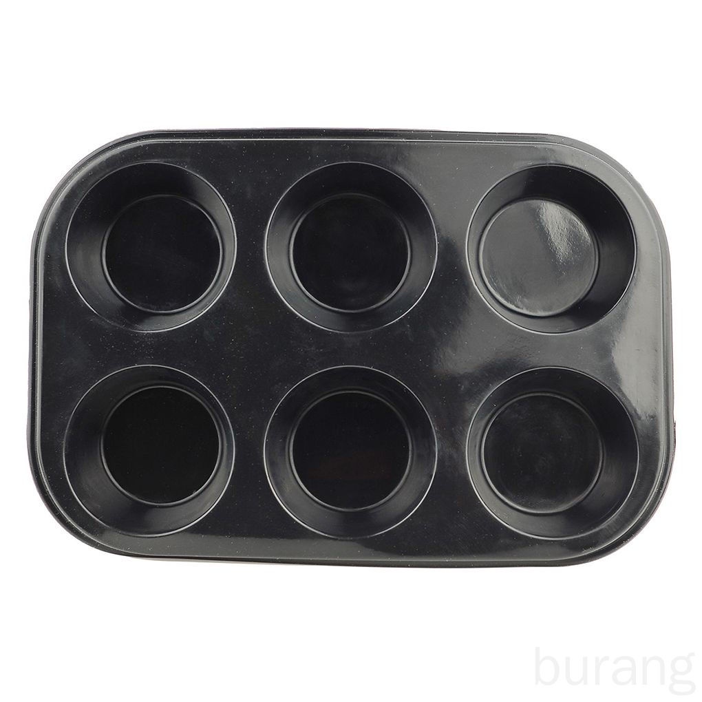 Khuôn làm bánh Muffin/Pudding bằng thép carbon cấp thực phẩm chống dính 6 ngăn màu đen