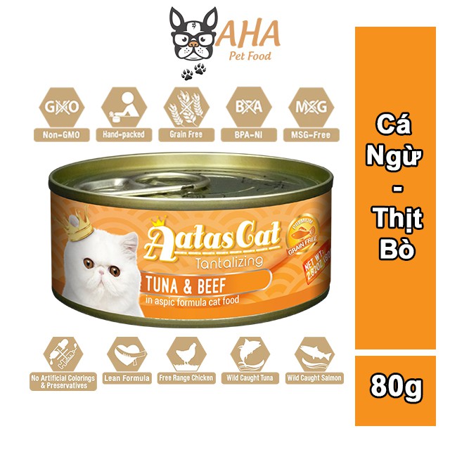 Pate Cho Mèo Aatas Cat 80g Nguyên Chất Từ Cá Ngừ Mix Với 12 Vị Thơm Ngon KO Chất Bảo Quản