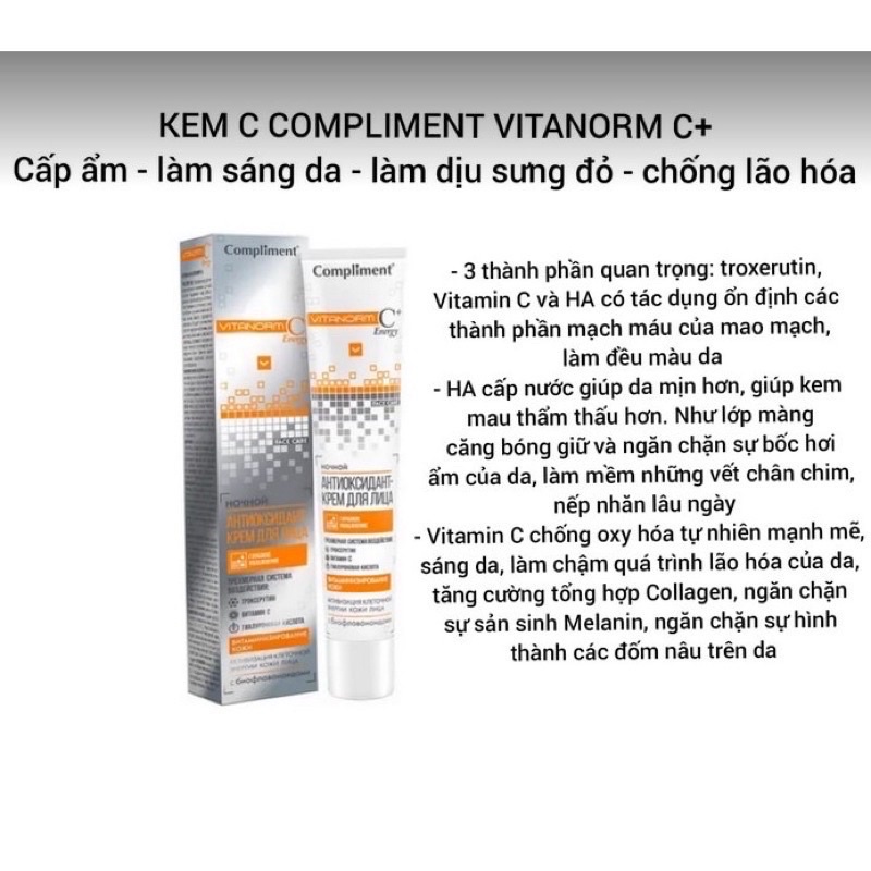 Kem C COMPLIMENT VITANORM C+ 50ml anti-oxidant cấp ẩm, sáng da, làm dịu da