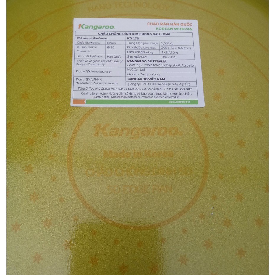 BH 12T Chảo kim cương 5D chống dính Kangaroo KG 170 