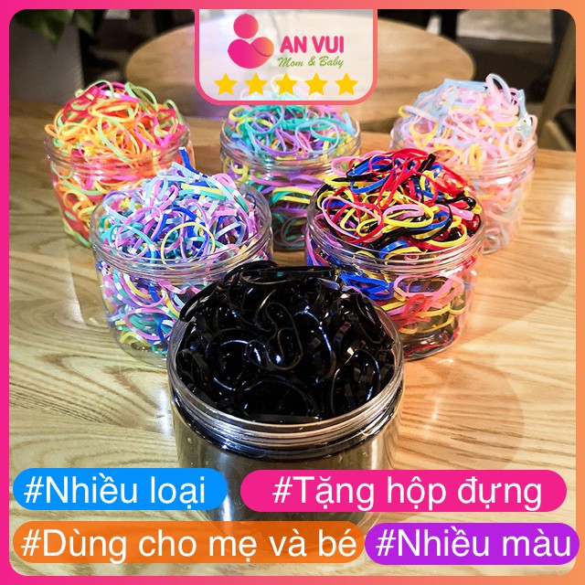 [Tặng Hộp Đựng] Hộp 2500 Dây Buộc Tóc Cho Bé Gái Siêu Dai, Dây Thun Trơn Cho Nữ Cute, Xinh, Nhiều Màu, Cỡ To Vừa Nhỏ