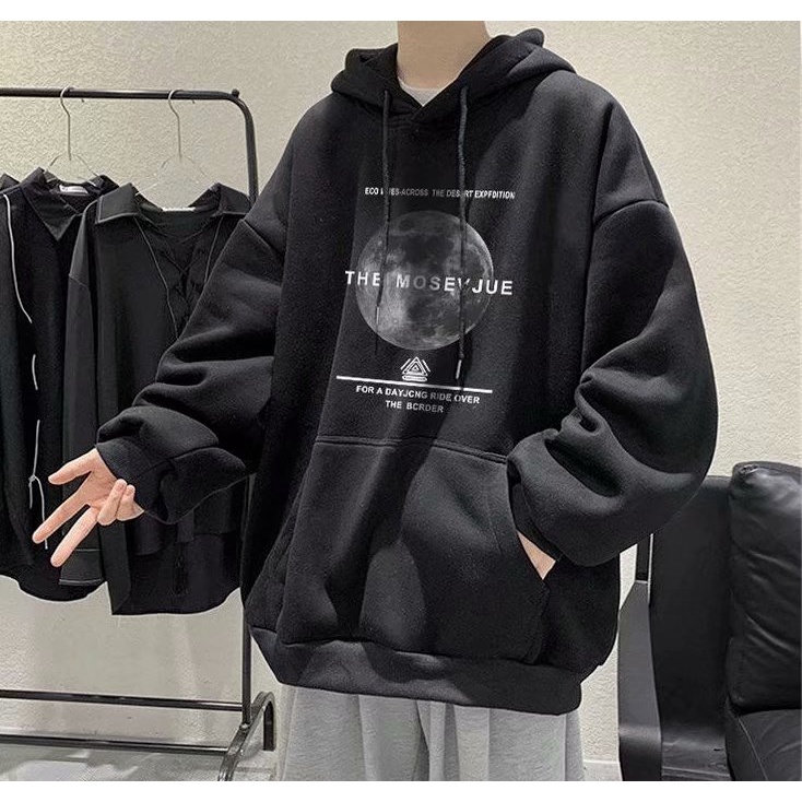 Áo hoodie dáng rộng trang trí chữ phong cách Nhật Bản thời trang mùa đông cho nam và nữ size M-5XL