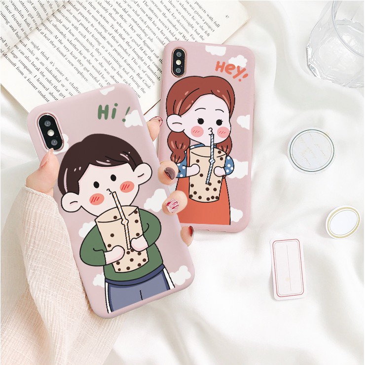 Ốp lưng iphone Milk Tea Couple TPU trơn dẻo mềm 6/6plus/6s/6splus/7/7plus/8/8plus/x/xr/xs/11/12/13/pro/max/plus/promax | BigBuy360 - bigbuy360.vn