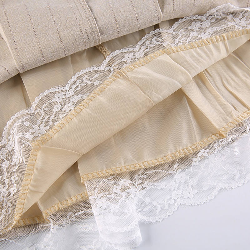 Chân Váy Kaki Mini Xếp Ly Cài Nút Phong Cách Harajuku Cổ Điển Hai Lớp Phối Kẻ Sọc Có Khóa Kéo Cho Nữ Sinh