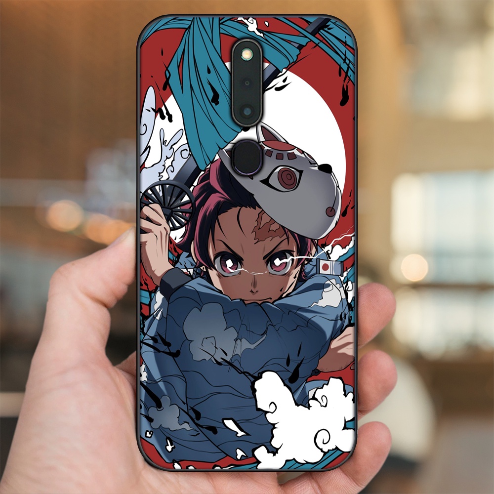 Ốp lưng Oppo F11 Pro viền đen in hình Tanjiro Kimetsu No Yaiba