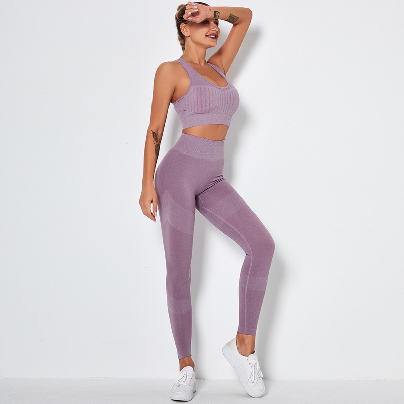Bộ tập gym,yoga thể thao nữ thun dệt lỗ sọc viền mờ