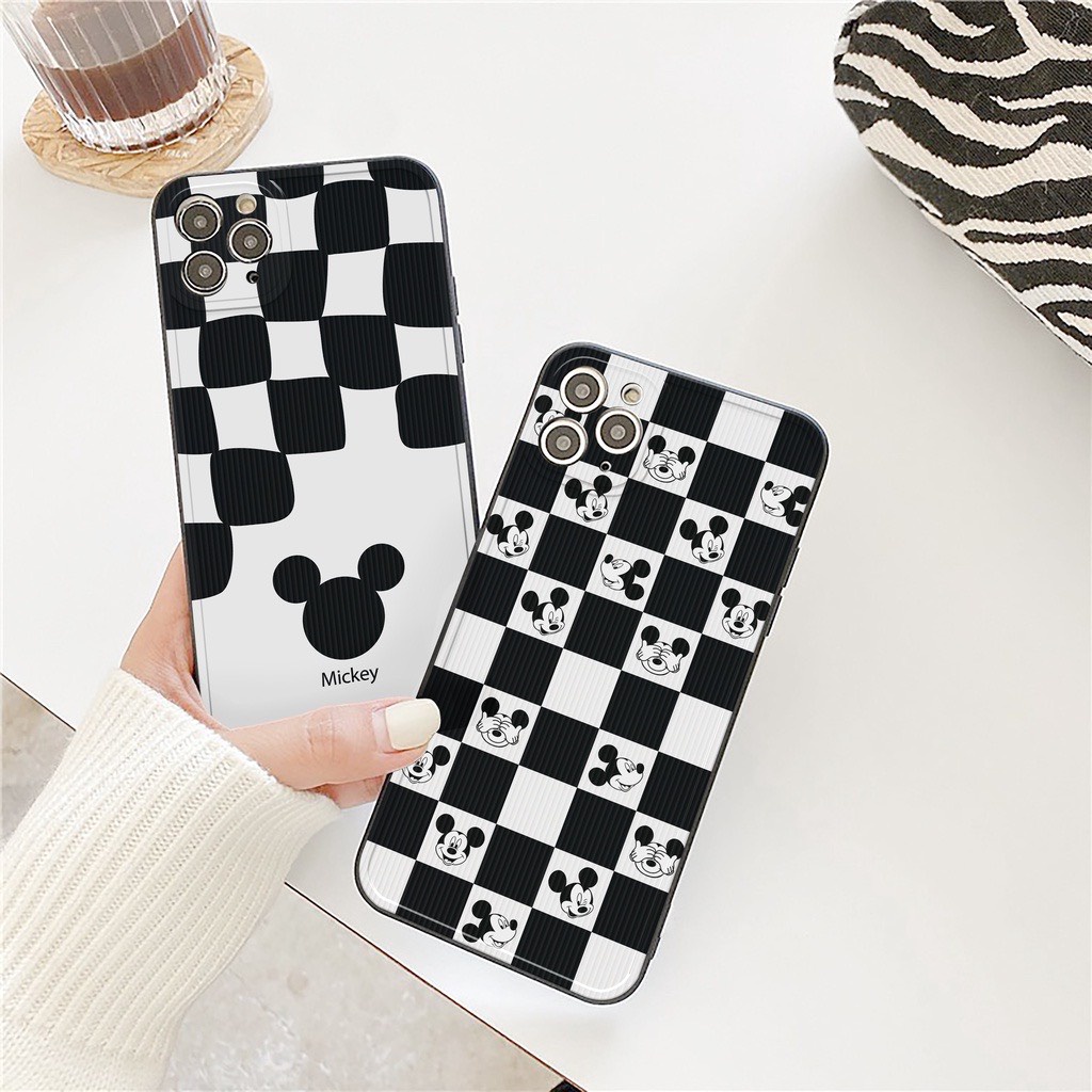 Ốp lưng iphone hình chuột Mic.key caro cạnh vuông bảo vệ camera 7plus/8plus/x/xs/xsmax/11/12/13/pro/promax