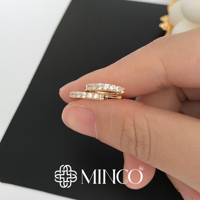 Bông tai nữ hình tròn đính đá Minco Accessories mạ bạc 925 hoa tai nữ đơn giản thời trang phụ kiện thanh lịch BT240