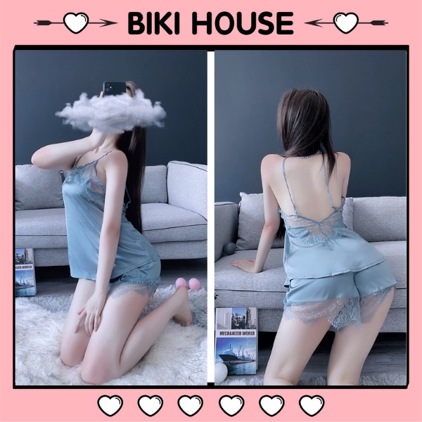 Đồ bộ ngủ pijama lụa mềm mịn set ngủ nữ hở lưng sexy gợi cảm BIKI HOUSE N127 - HCM - Giao Hỏa Tốc