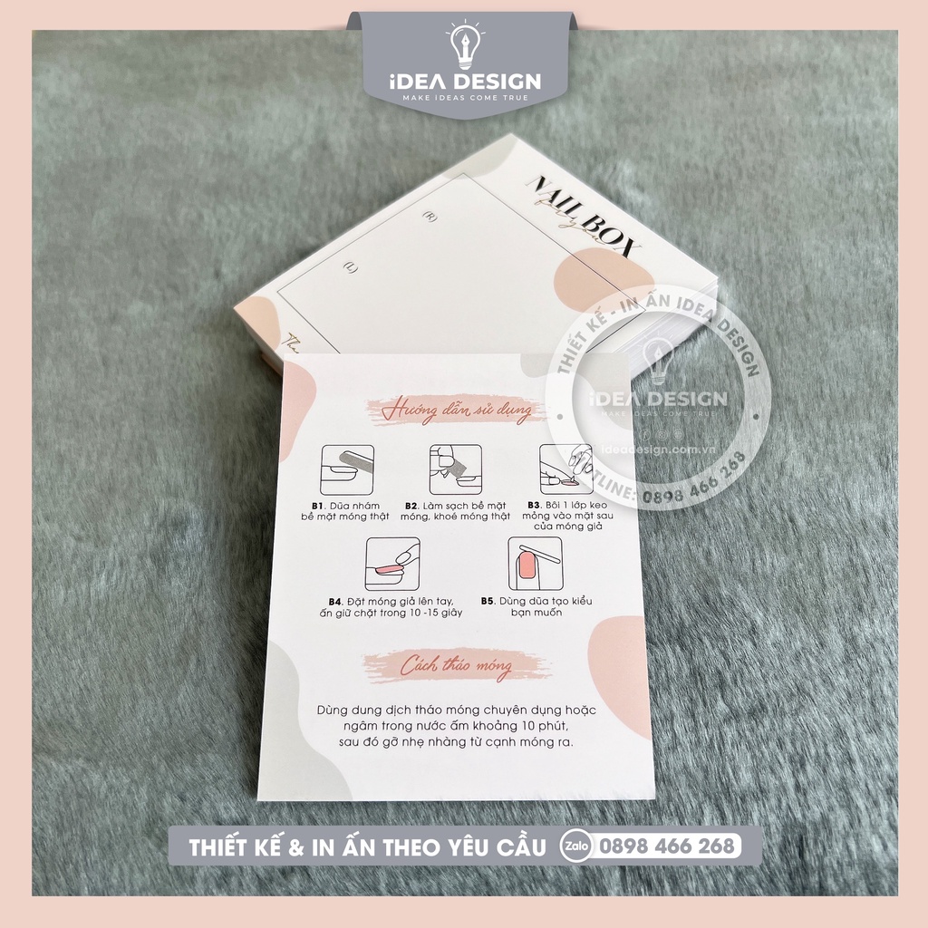 Bìa Nailbox, Thẻ Nail Box, Tag Gắn Móng Tay Giả - Size 9x11cm - Giấy C300 - Cán màng mờ - In Hoạ Tiết Sang Trọng