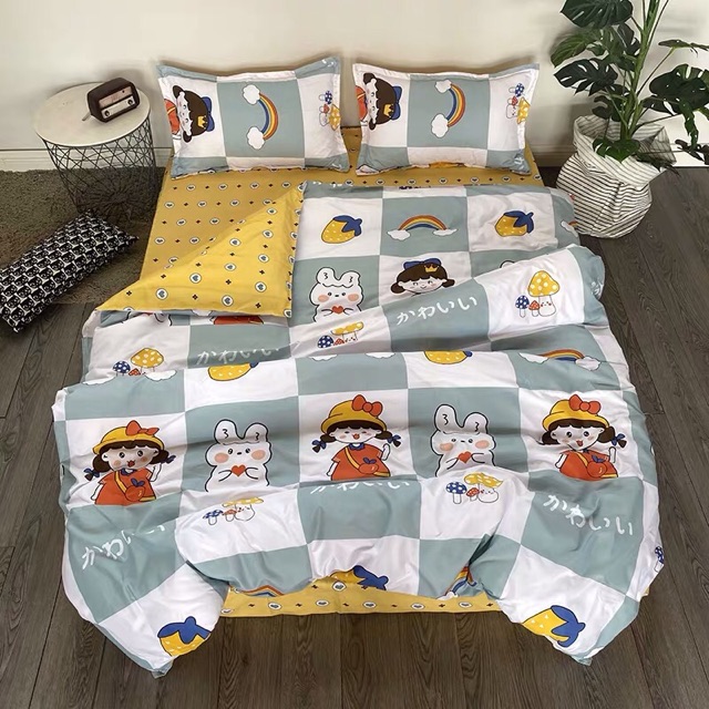 Set Chăn Ga Cotton Poly Hoạt Hình Ngộ Nghĩnh Ga Vàng Hình Tim Lạ Cực Chất Shinbedding.shop
