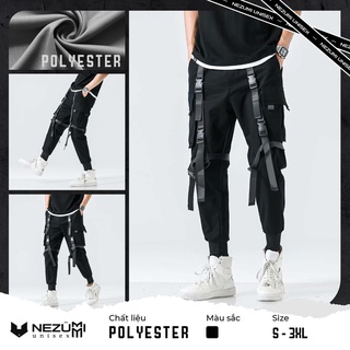 Quần jogger unisex nam nữ boxpant, túi hộp đen kèm đai tập gym, hiphop đường phố