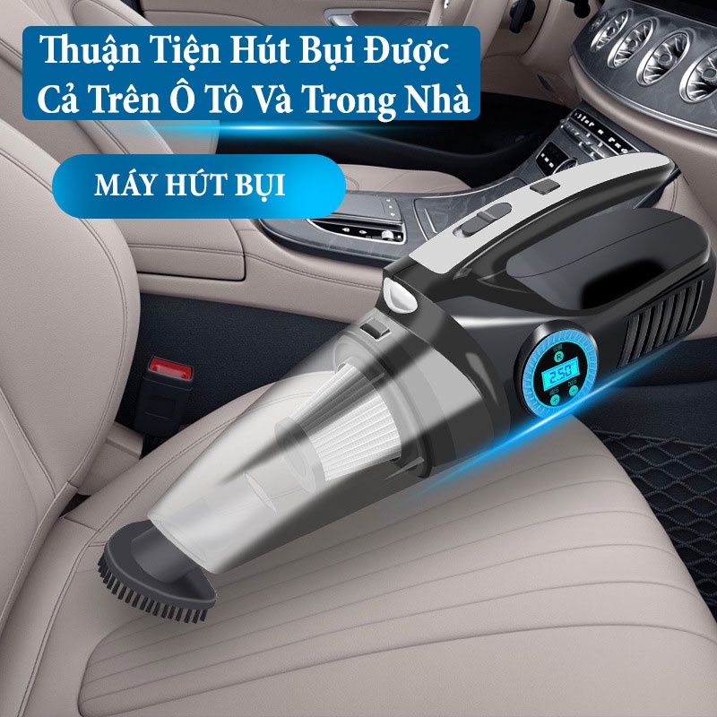 Máy Hút Bụi Ô Tô Cầm Tay Mini 4 Trong 1 - Công Xuất 120W Kiêm Bơm Lốp Xe Ô Tô,Xe Máy,Có Đèn Pin Chiếu Sáng Tiện Lợi Ver4