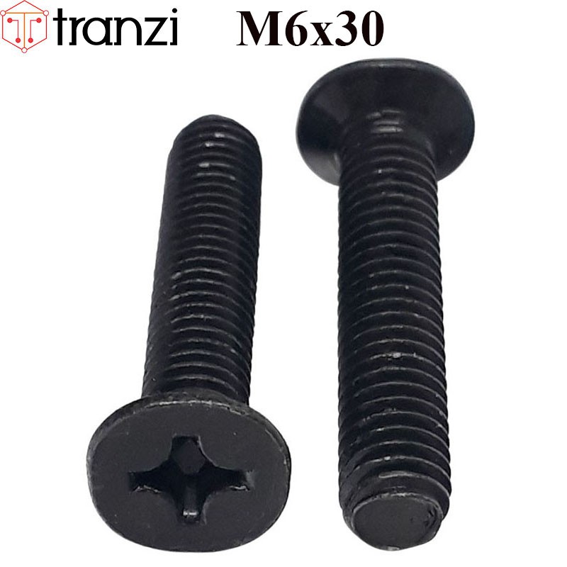 Vít bake đầu bằng thân bu lông mạ đen M6x30 - túi 50 cái