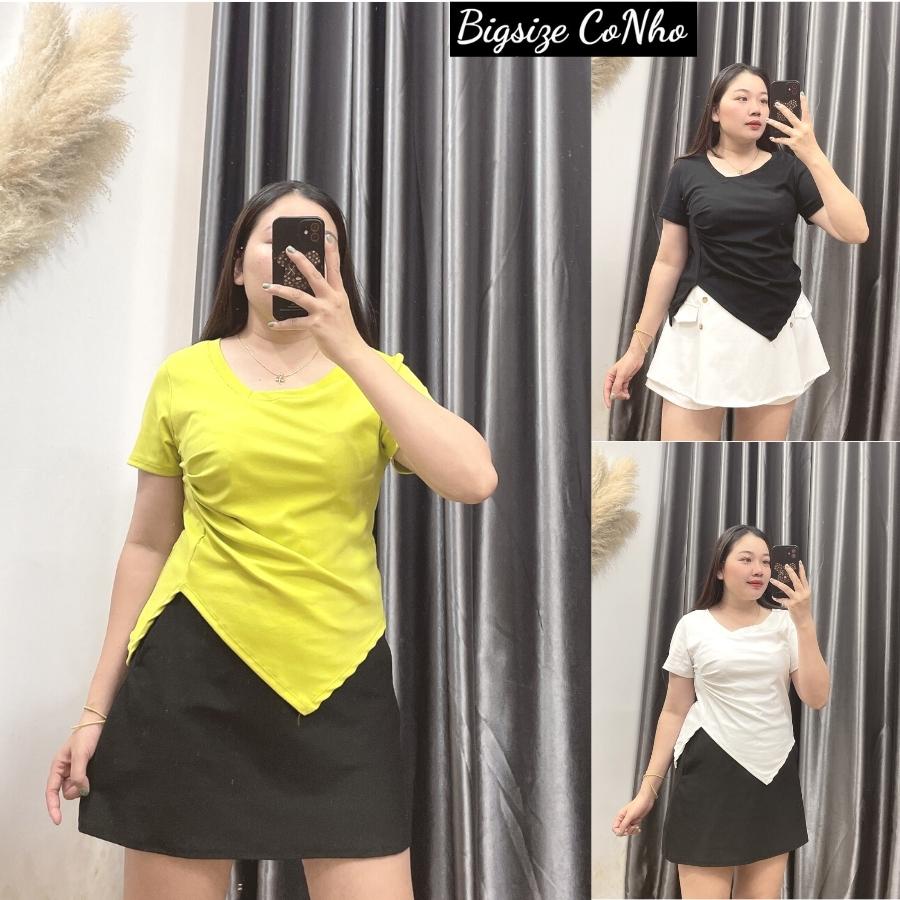 Áo thun tay ngắn bigsize nữ kiểu bo sườn tôn dáng cổ tim lệch chất liệu Borip Thái Chuppy 58-95kg CÔ NHỎ - A40