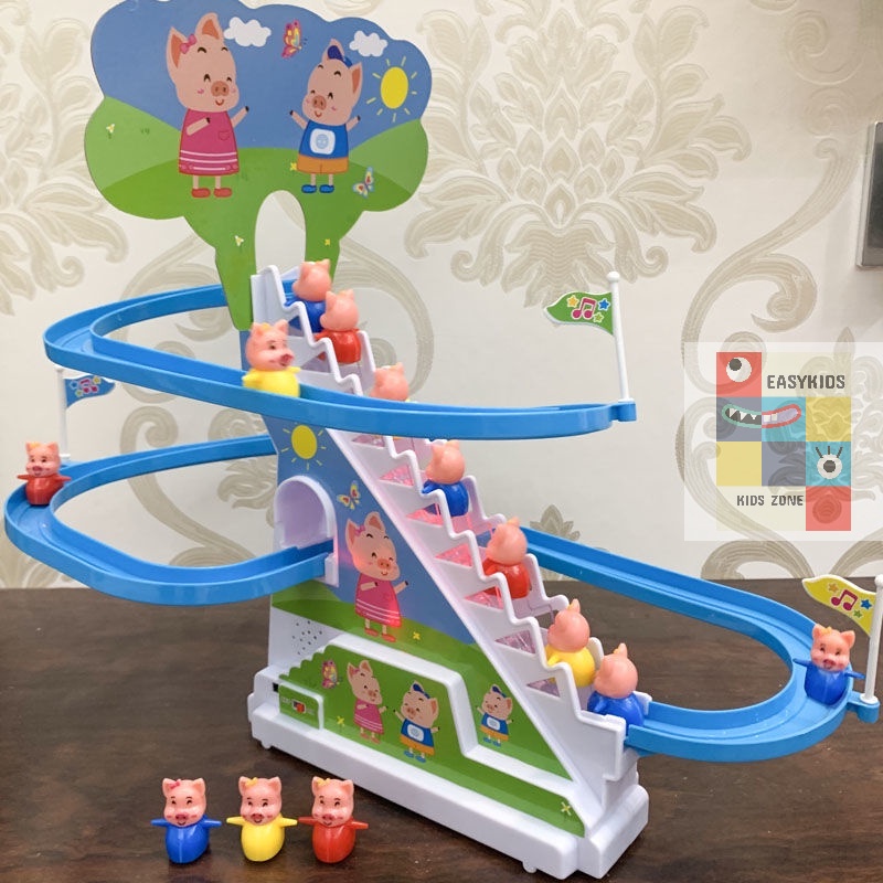 Đồ chơi heo Peppa Pig, vịt Little Duck leo cầu thang có đèn và nhạc vui nhộn cho bé
