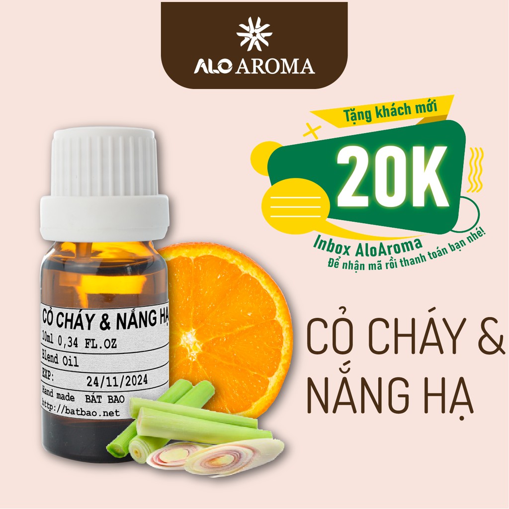 Tinh dầu mix cao cấp Cỏ Cháy &amp; Nắng Hạ 10ml AloAroma mùi nhẹ nhàng, thư thái